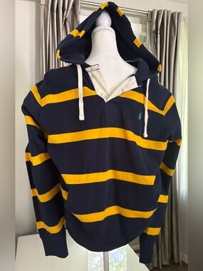 Ralph Lauren Navy & Yellow Striped Hooded Sweater
